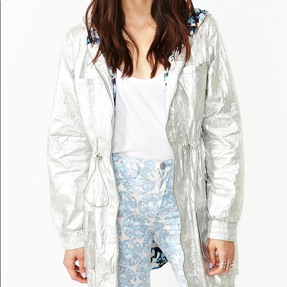 Festival Windbreaker Silver Foil Anorak Jacket - Picture 2 of 6